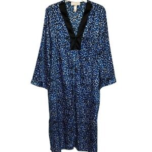 EUC Oscar de la Renta Vintage Pink Label Blue & Black Floral Robe, Women's Large